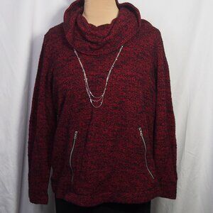 Croft And Barrow Red Knit Cowl Neck Tunic Sweater/Zip Pockets Womens Size XL